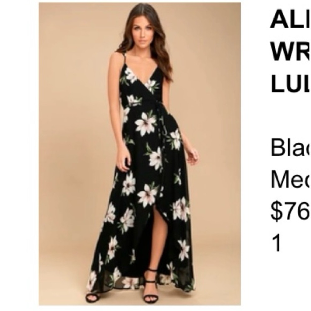 NWT Black Floral Print High-love Wrap Dress